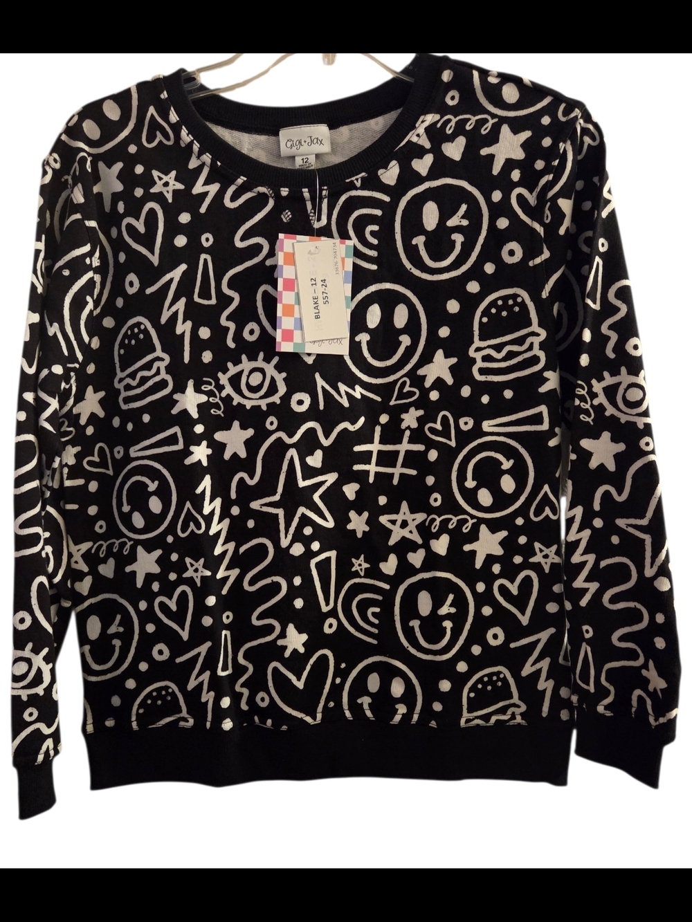 LuLaRoe Black and White Doodle Print Sweatshirt